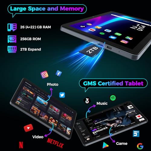 Android 15 Tablet with Keyboard, 26GB RAM, 256GB ROM, 10.1 inch Octa-Core, 8000mAh Battery, Green V66636