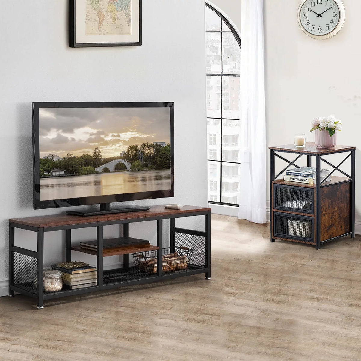 Brown 2 Pieces Coffee Table Set with End Table E730