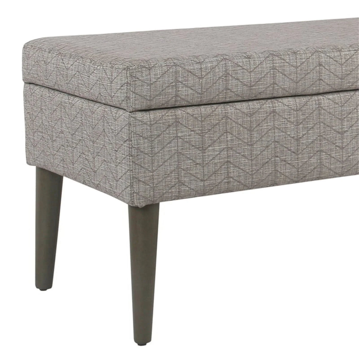 Gray Chevron Patterned Fabric Upholstered Wooden Bench with Lift Top Storage U5652