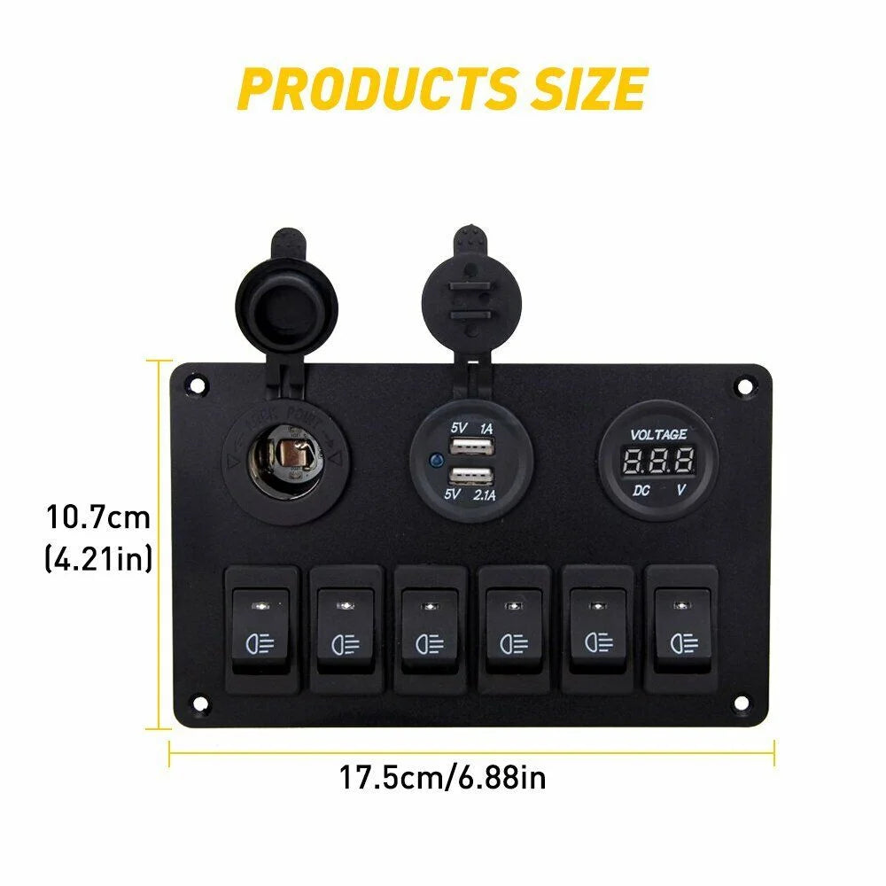 6 Gang Blue LED Waterproof Rocker Switch Panel O1162