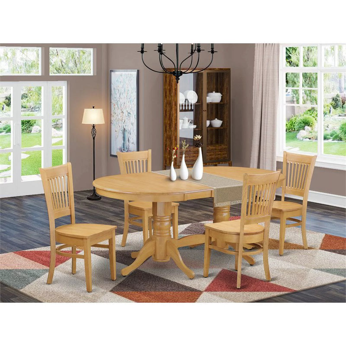 5-piece Oak Wood Table and Dining Chair Set S73486