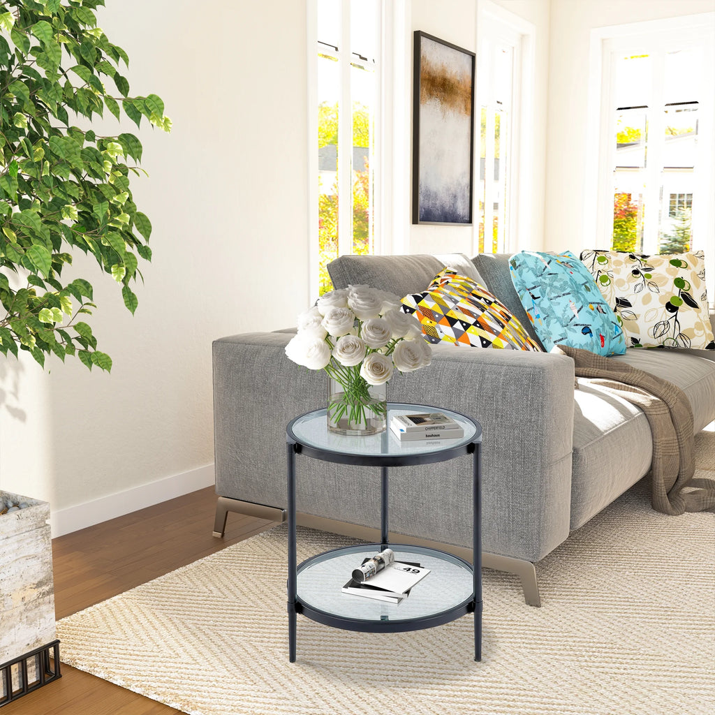 Round Coffee End Table with Temper Glass Top and Metal Leg R3887