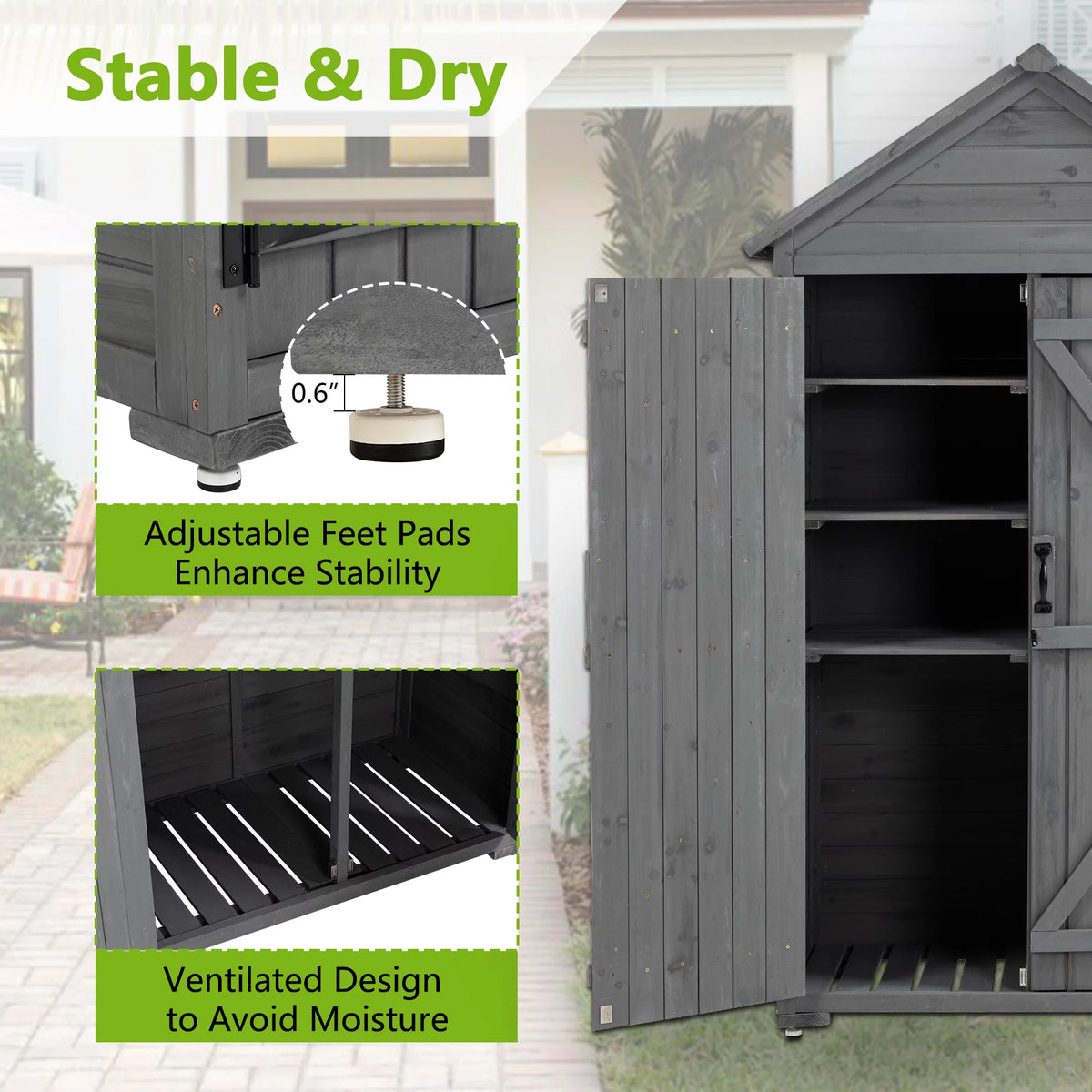 Outdoor Wood Storage Cabinet with Shelves and Latch Q38016