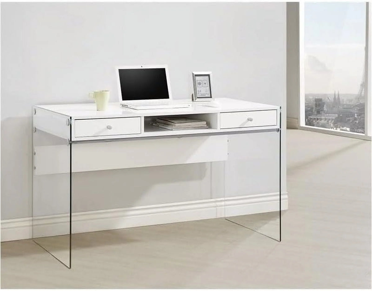 2-Drawer Wood Glass Writing Desk B26796