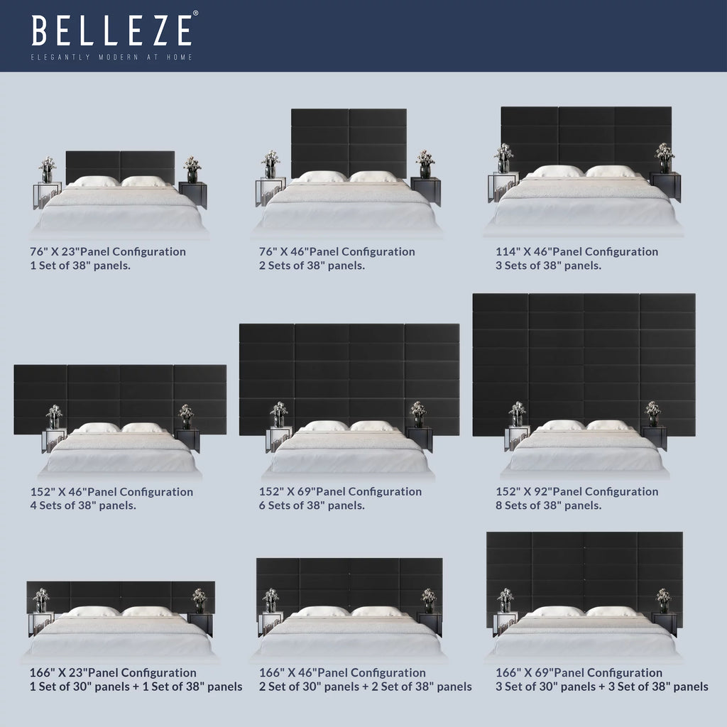 Black Upholstered Wall Panels Headboards Pack of 4 W31257