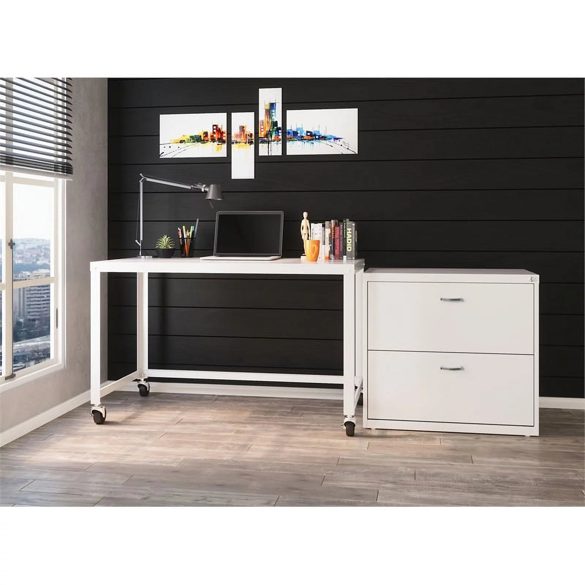 White 2 Drawer Metal Filing Cabinet Set of 2 H717605