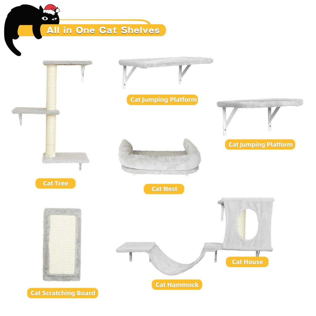6 Pcs Wall-Mounted Cat Shelves O191803