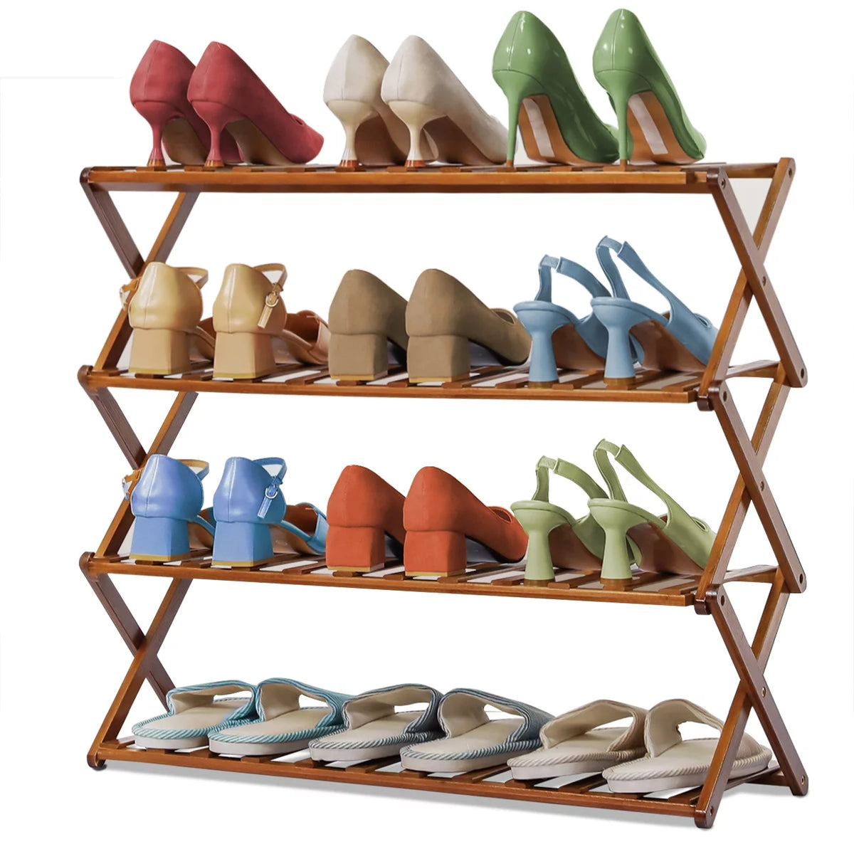 Bamboo 4-Tier Folding Shoe Rack E626