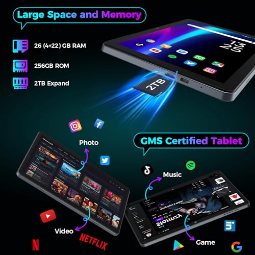 Android 15 Tablet with Keyboard, 26GB RAM, 256GB ROM, 10.1 inch Octa-Core, 8000mAh Battery, Green V66636