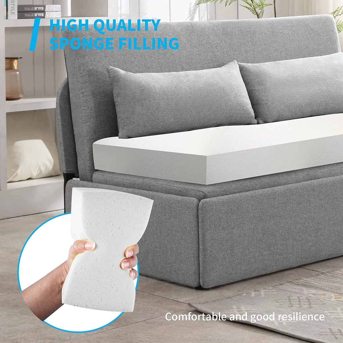 Queen Size Light Gray Linen Convertible Sofa Bed M90618