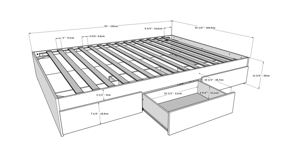 Twin Size Storage Wood Bed Frame with 3 Drawers M6192