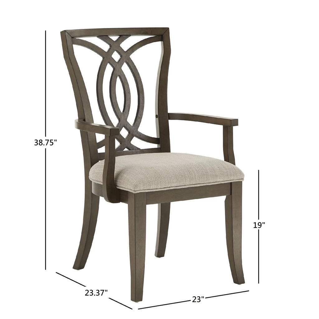 Beige Fabric Dark Walnut Wood Upholstered Dining Chairs Set of 2 M5282