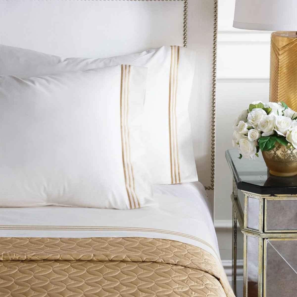 Queen Gold Textured Geometric Coverlet W63057