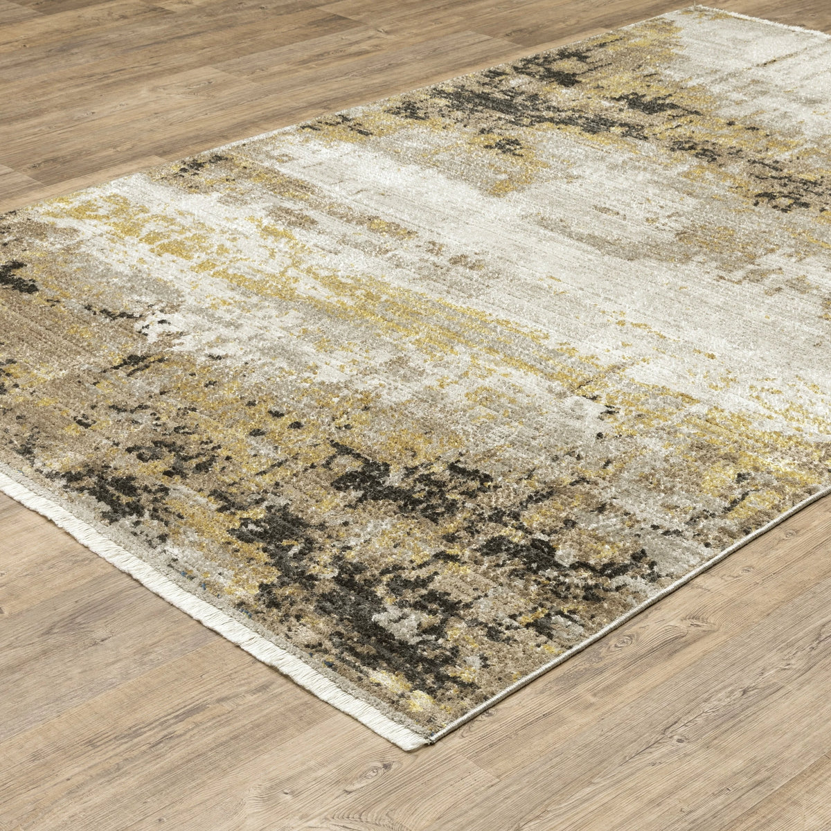 Abstract Gold Black Area Rug 2'3" x 7'6" P2936