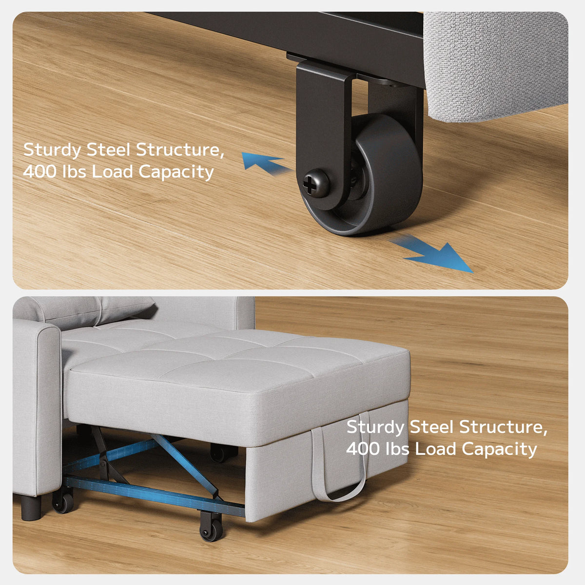 Light Gray 3 in 1 Convertible Sleeper Sofa M8911