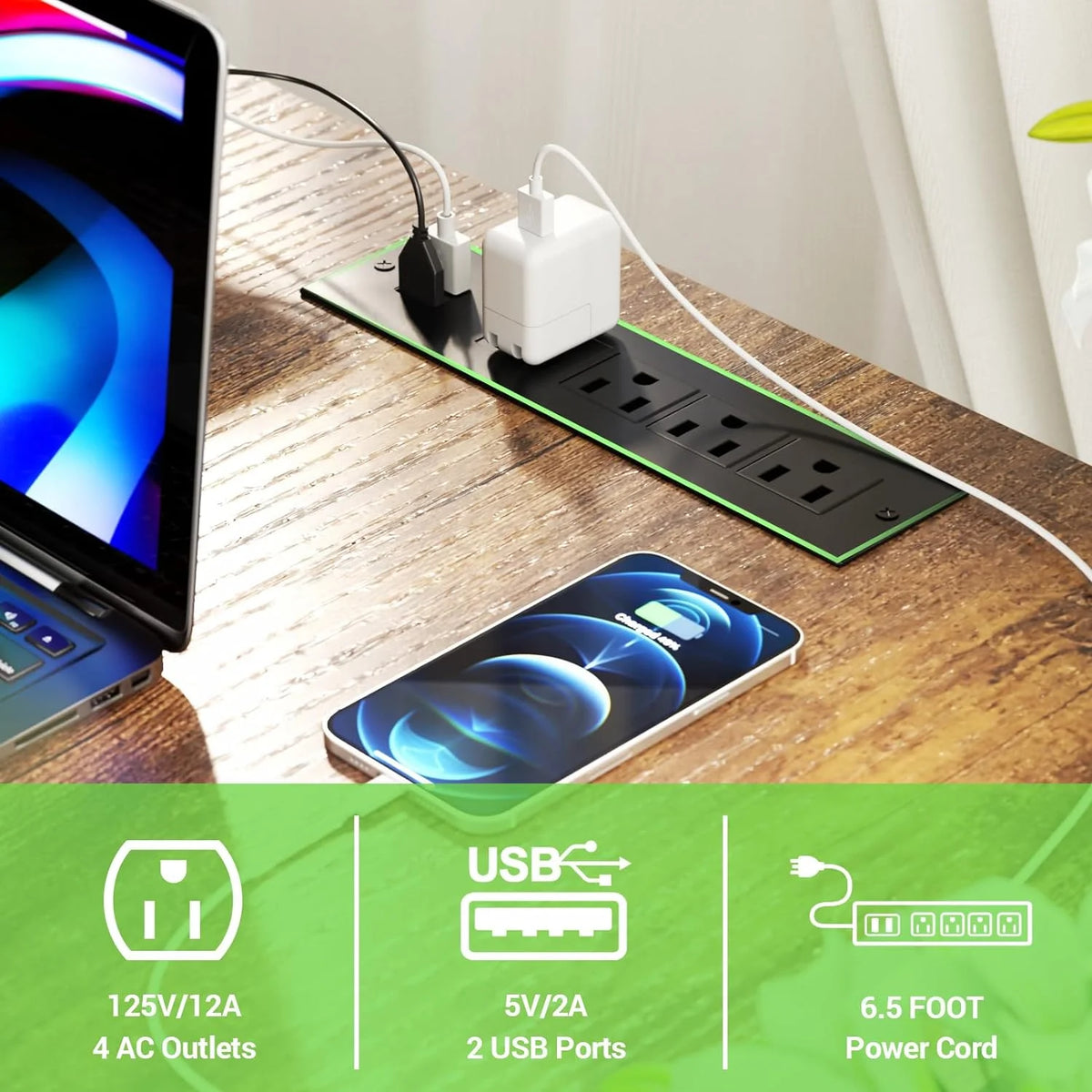 55 Inch Reversible L Shaped Computer Desk with Power Outlets V31929
