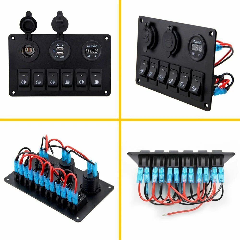 6 Gang Blue LED Waterproof Rocker Switch Panel O1162