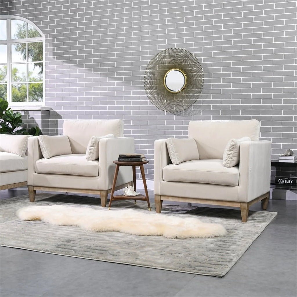 Beige Velvet 3 Piece Arm Chair & Sofa Set F292