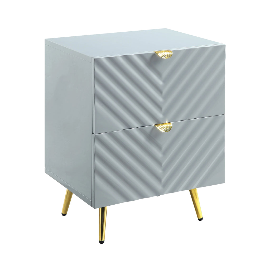 Gray High Gloss 2 Drawer Nightstand P458