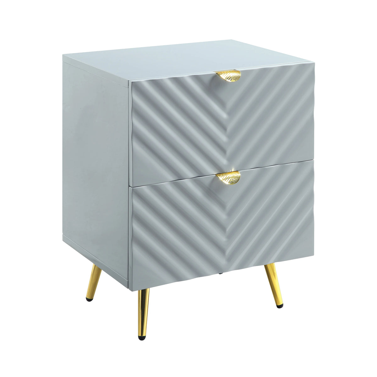 Gray High Gloss 2 Drawer Nightstand P458