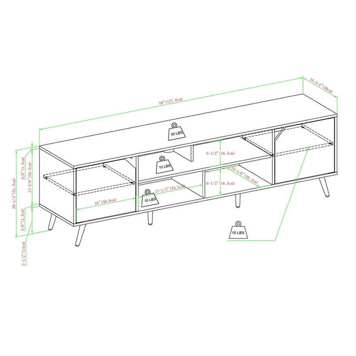 70" Dark Walnut Wood TV Stand C5714