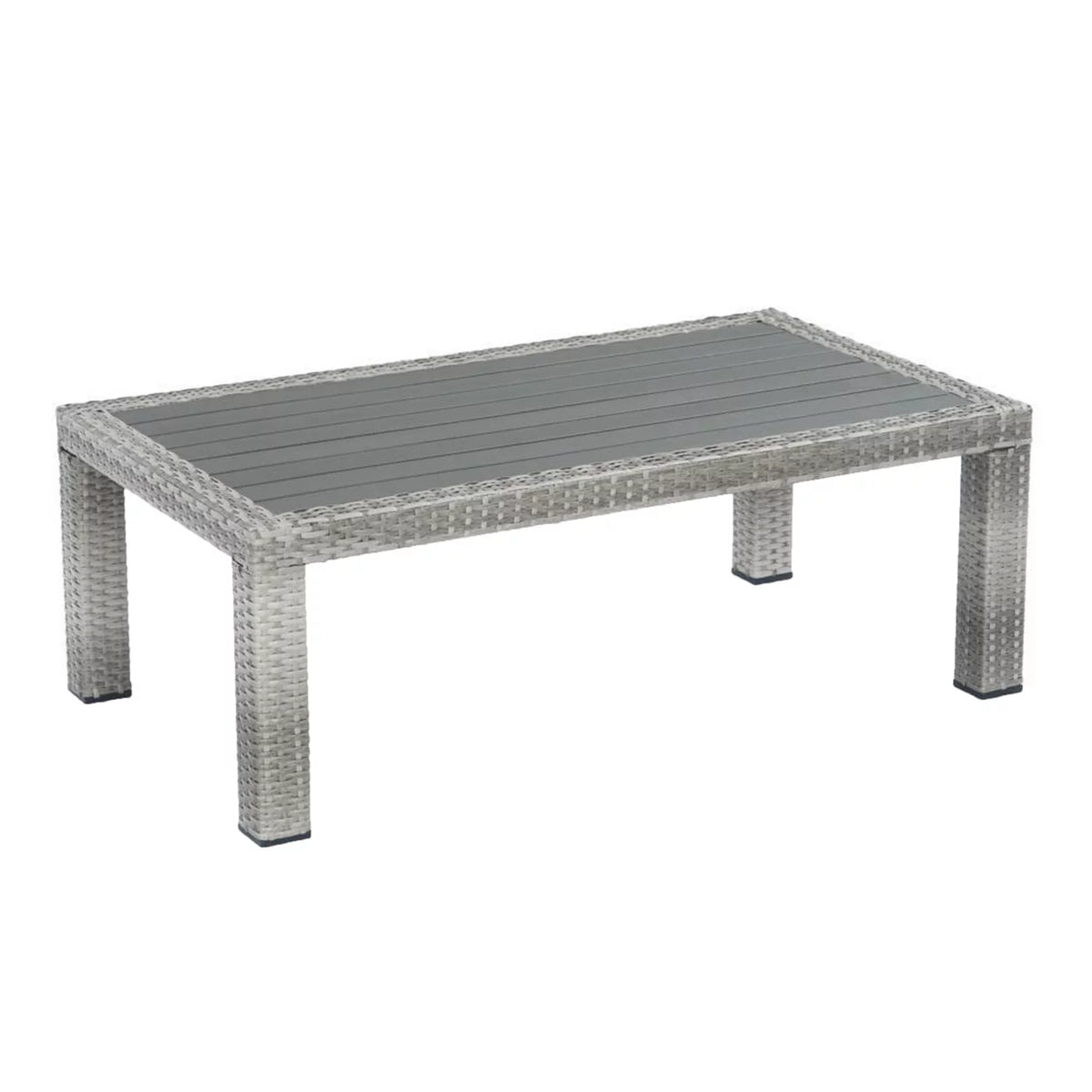 46 Inch Gray Faux Wood Woven Resin Wicker Outdoor Coffee Table A875