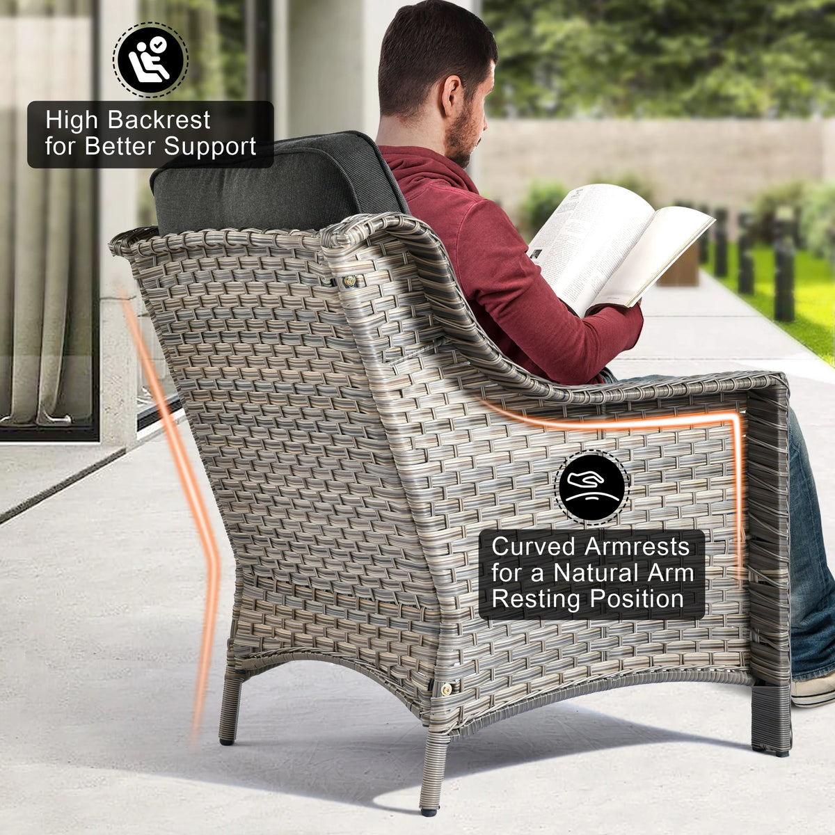 3 Pieces Wicker Outdoor Patio Furniture Set with Fire Pit J53604