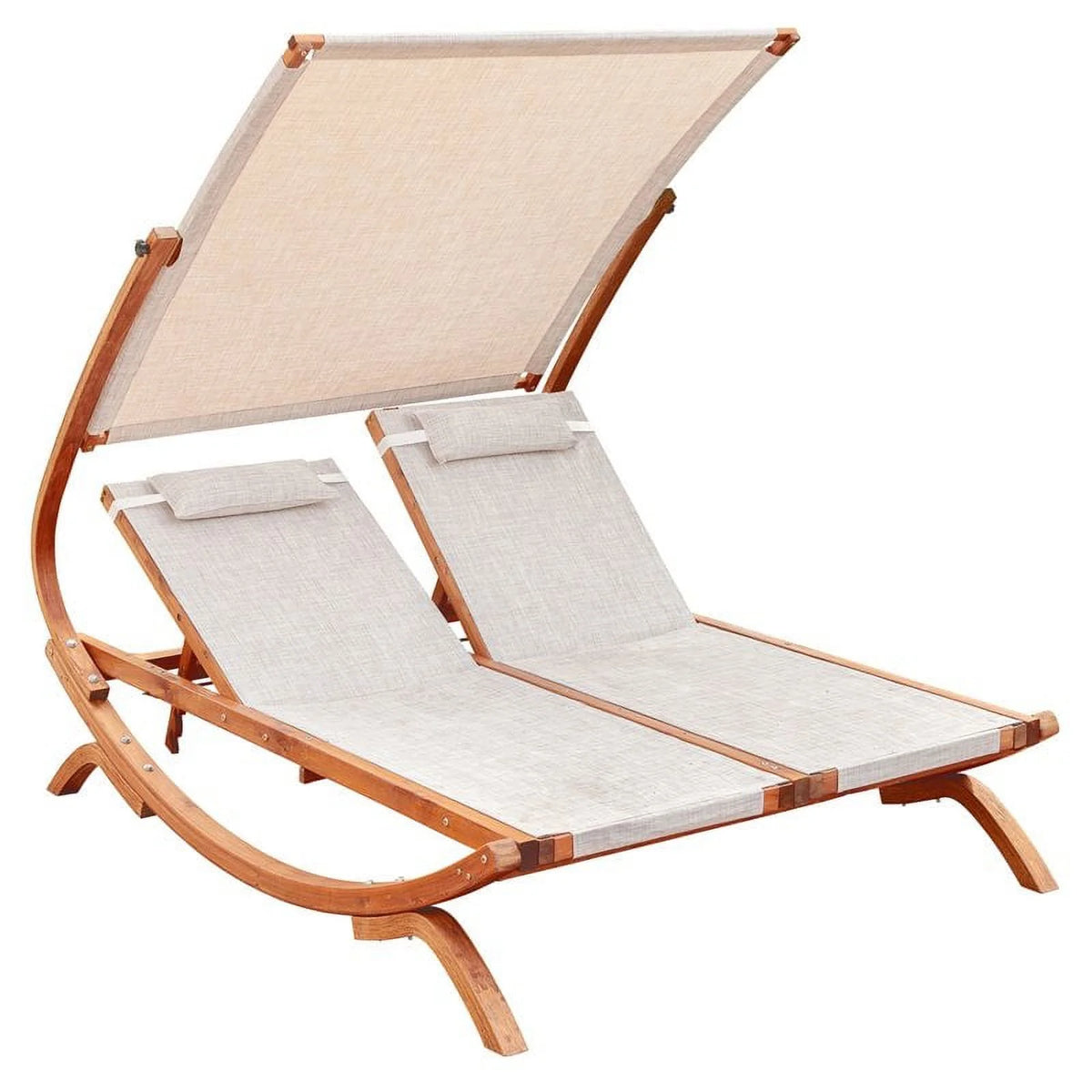 Wood Double Reclining Lounge Chair with Canopy C5064