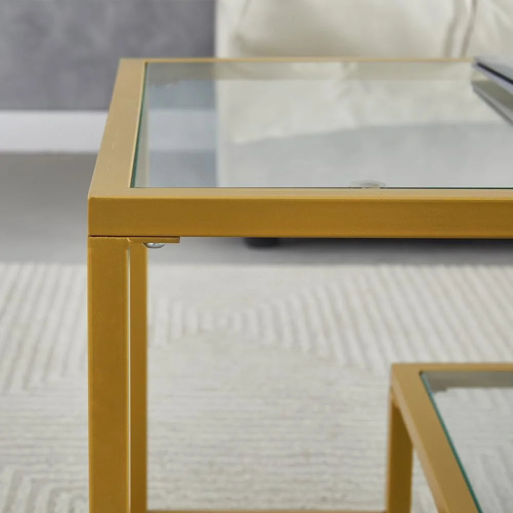 Black Metal Glass Coffee Table with 2 Shelves Y266496