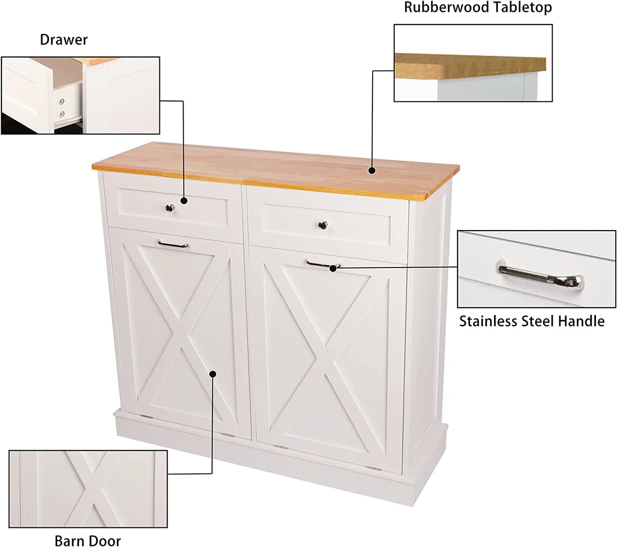 White 20 Gallon Wooden Tilt Out Trash Cabinet F616