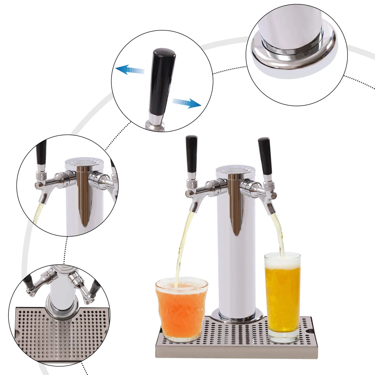 Stainless Steel Double Tap Beer Conversion Kit with Dual Gauge Regulator S865