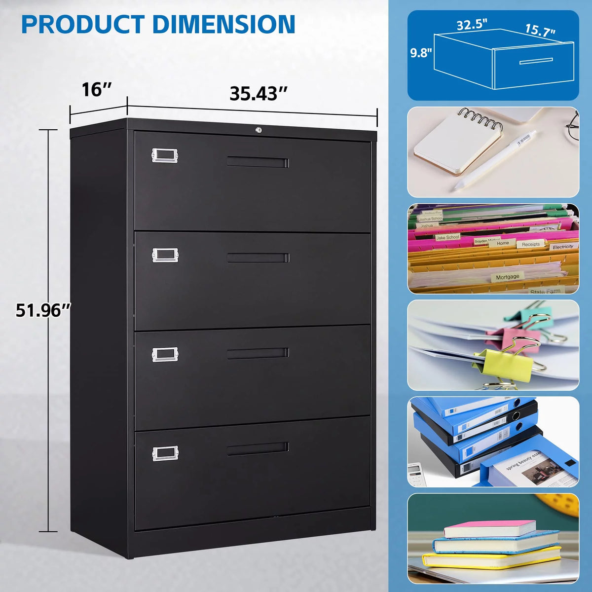 4 Drawer Metal Lateral File Cabinet with Lock R74253