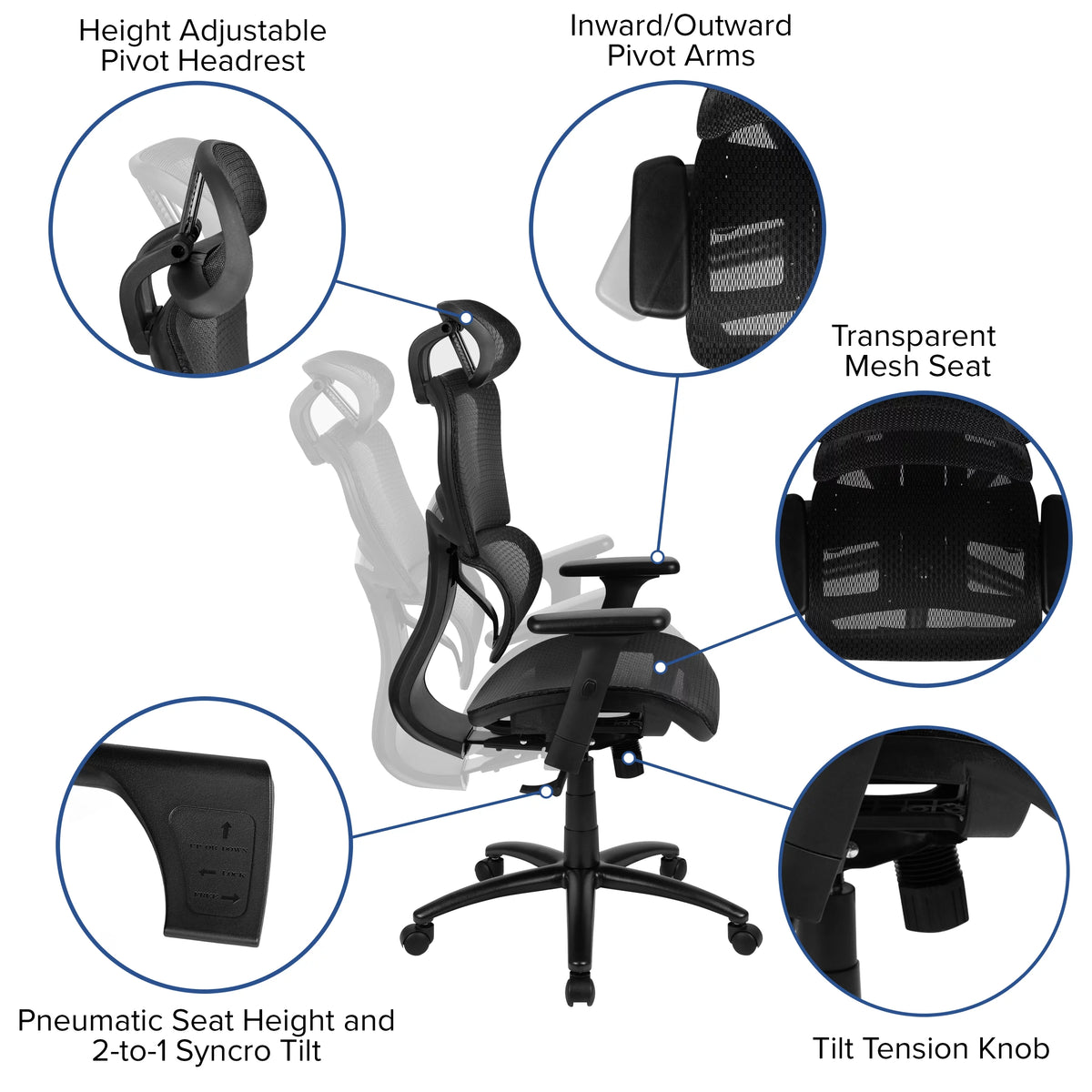 Ergonomic Mesh Office Chair with Lumbar Support in Black R163