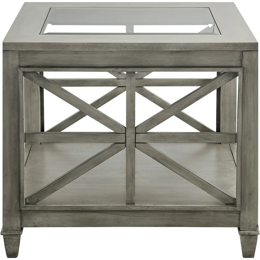 Square Wood End Table with Glass Top Grey S293496