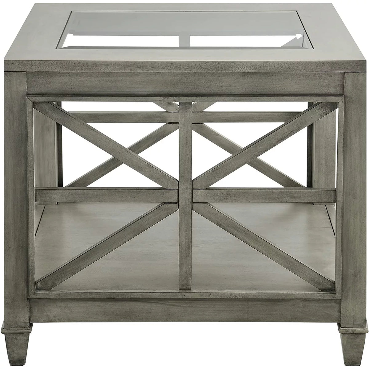 Square Wood End Table with Glass Top Grey S293496