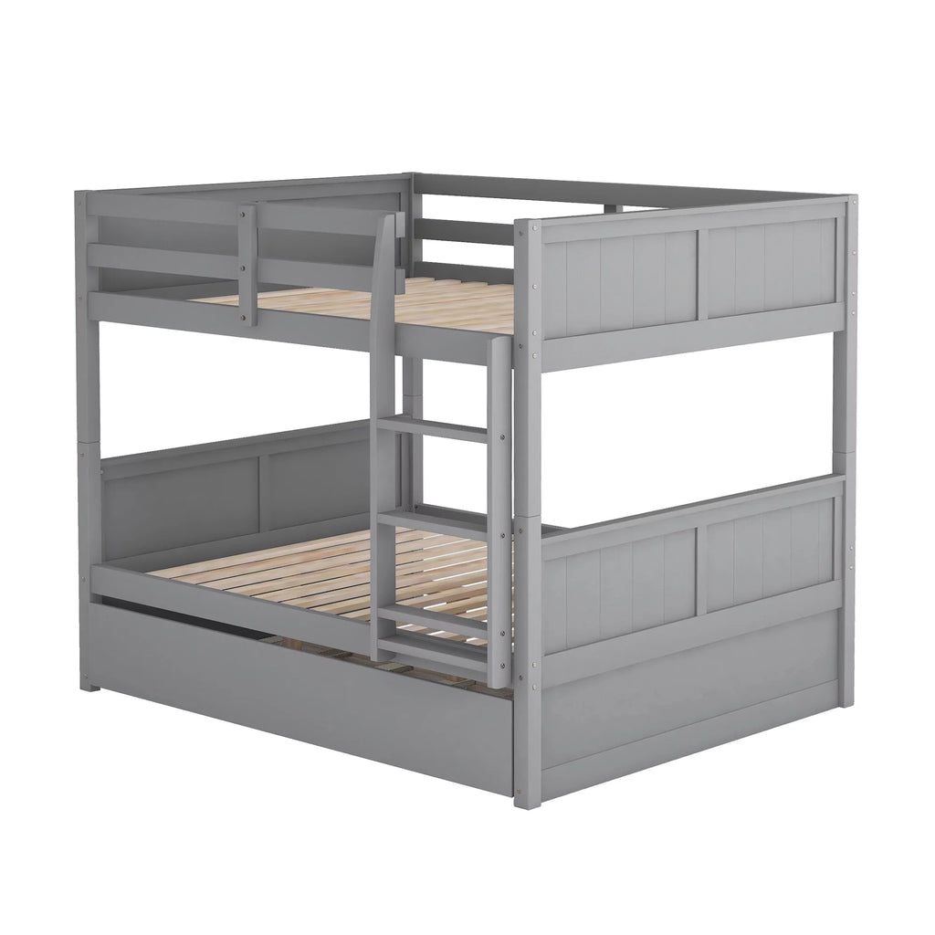 Full Over Full Wood Bunk Bed with Twin Trundle and Ladder X221