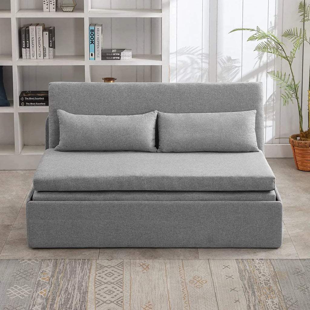 Queen Size Light Gray Linen Convertible Sofa Bed M90618