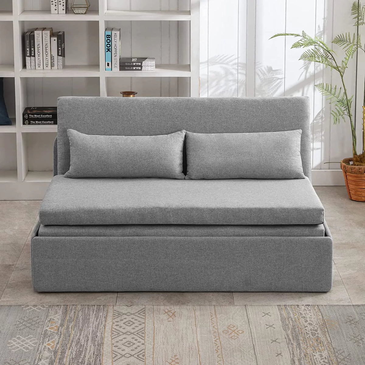 Queen Size Light Gray Linen Convertible Sofa Bed M90618