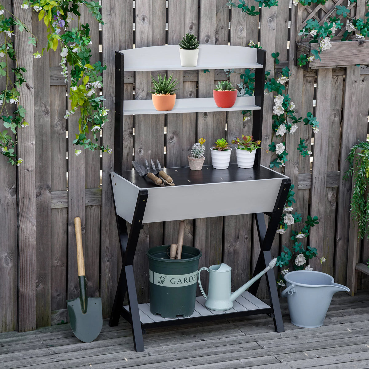 Wood Potting Bench Table with Storage Box N50437
