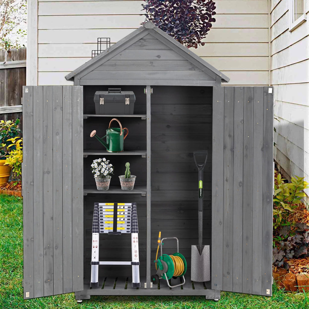 Outdoor Wood Storage Cabinet with Shelves and Latch Q38016