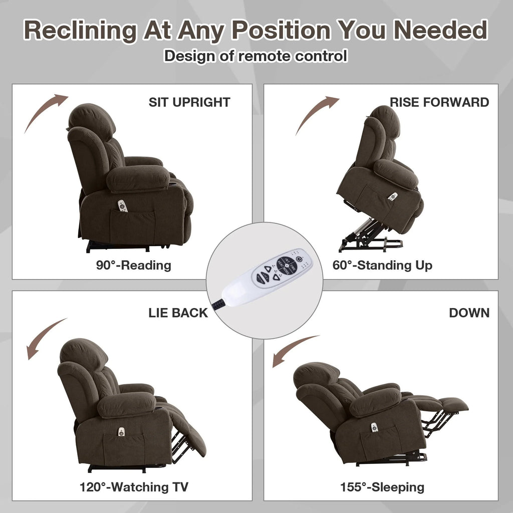 Brown PU Leather Power Lift Recliner Chair with Massage and Heating O355
