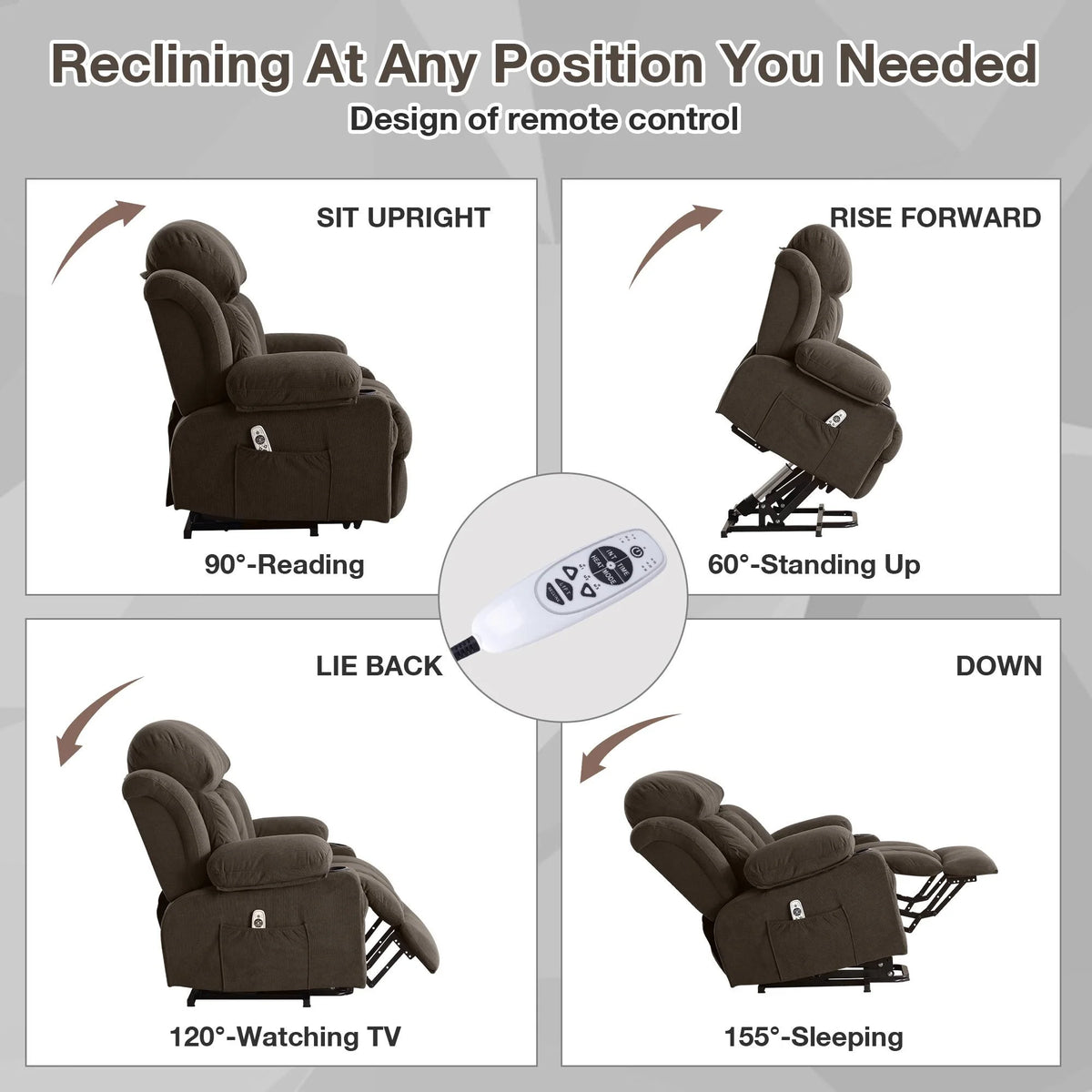 Brown PU Leather Power Lift Recliner Chair with Massage and Heating O355