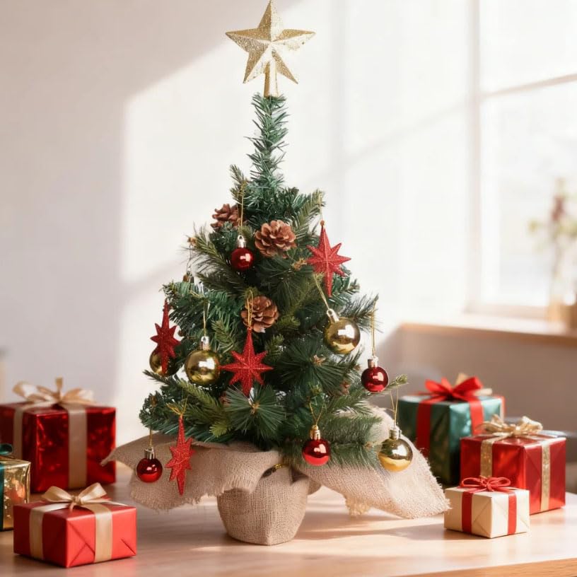 24 Inch Artificial Christmas Tree with LED Lights and Ornaments T21419