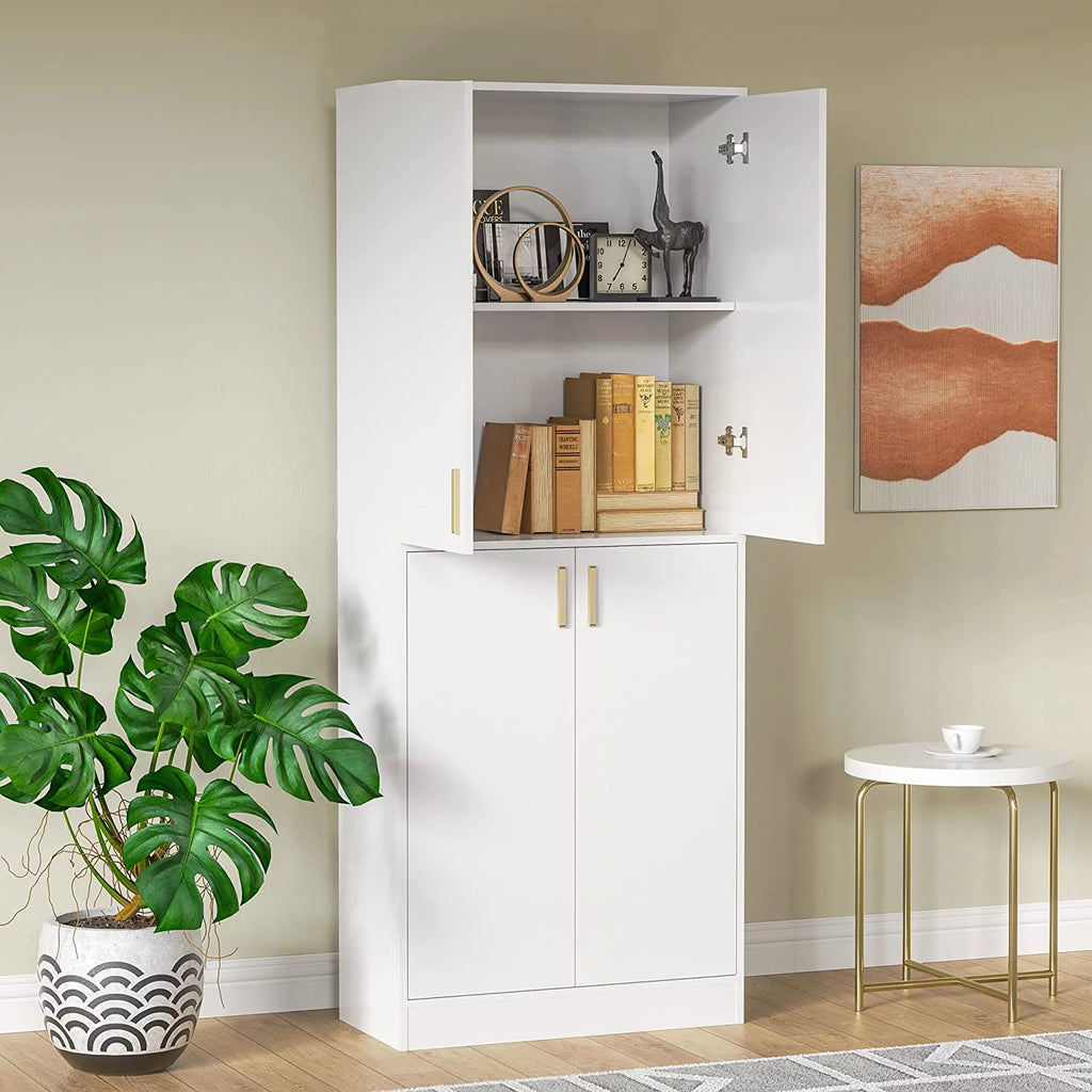 71" Tall White Freestanding Pantry Cabinet with Adjustable Shelves N216727