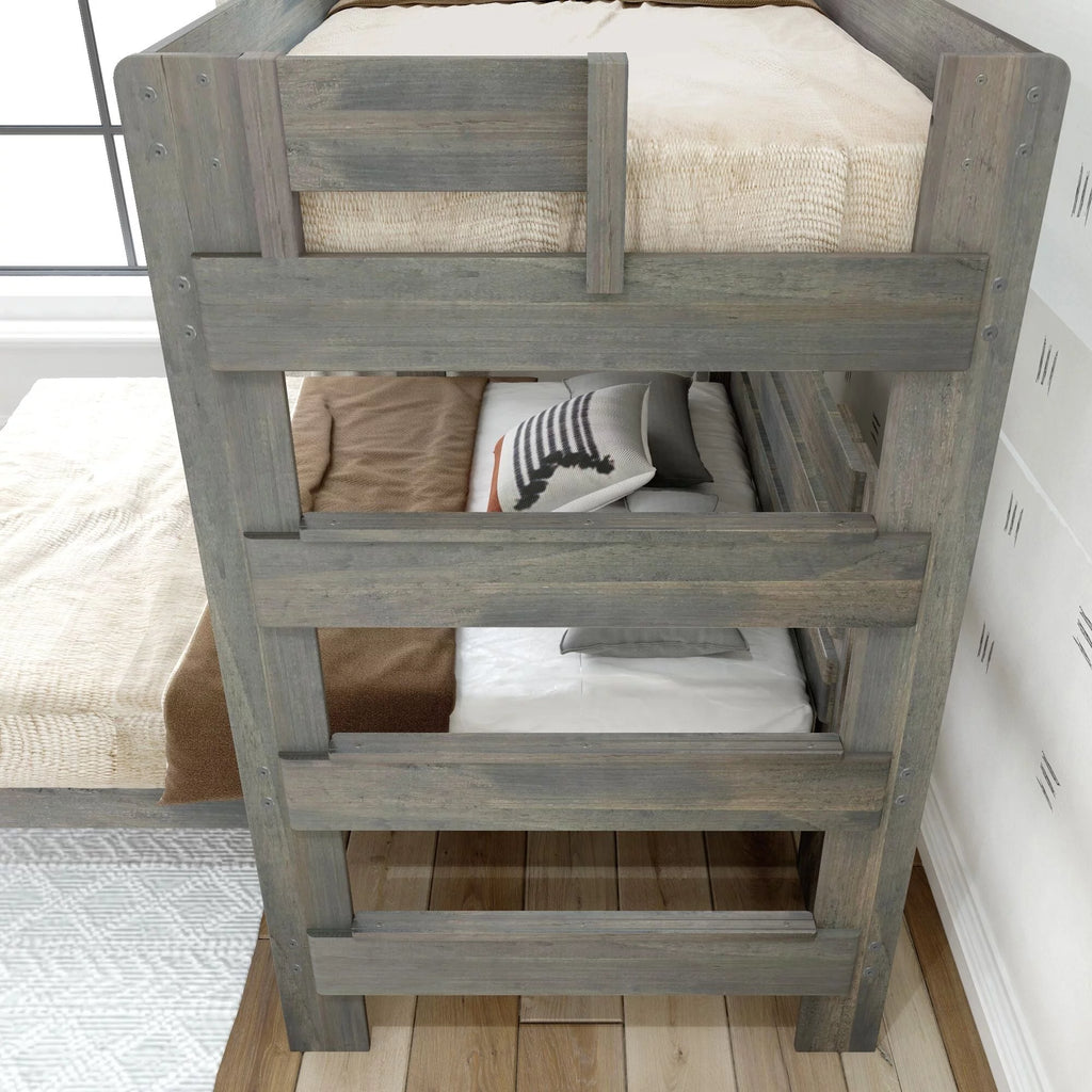 Solid Wood Twin over Queen L-Shaped Bunk Bed V646