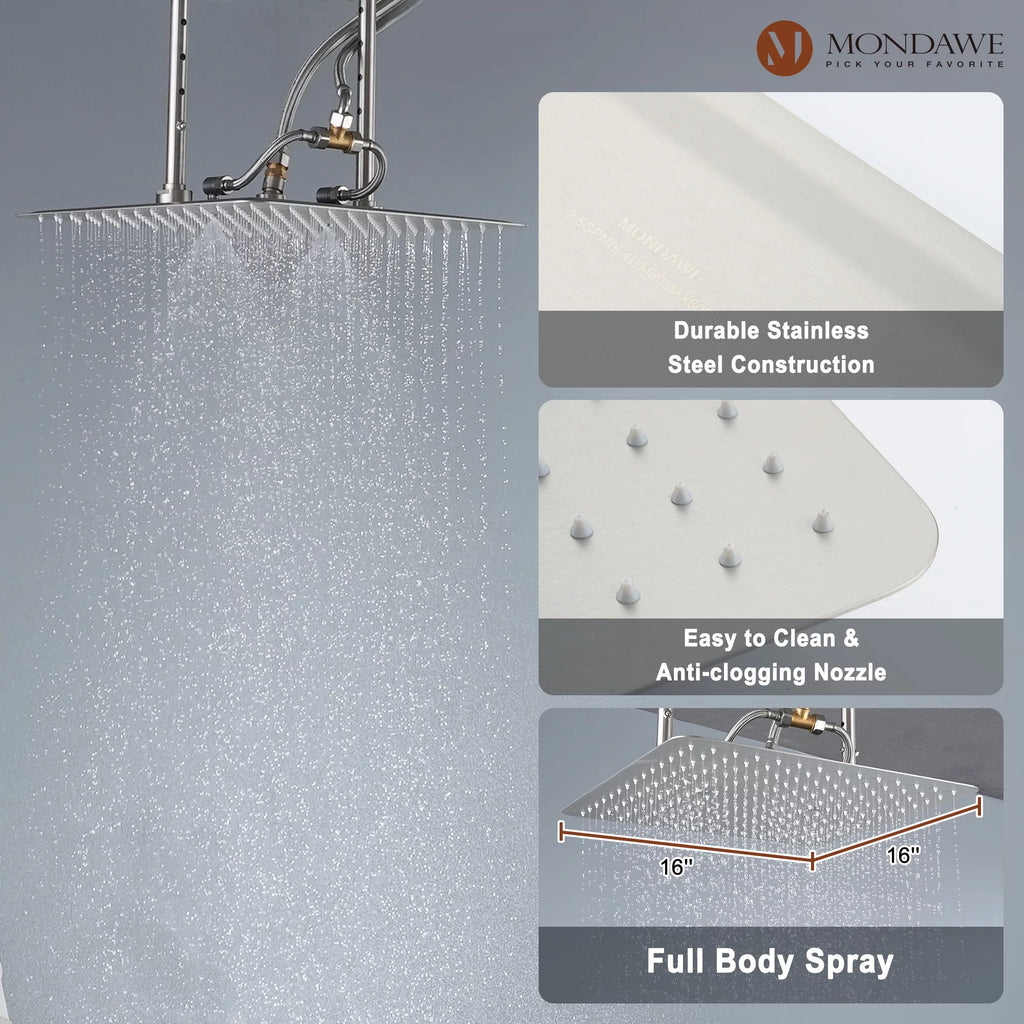 16 Inch Thermostatic Rain Shower System with 6 Body Spray B393227