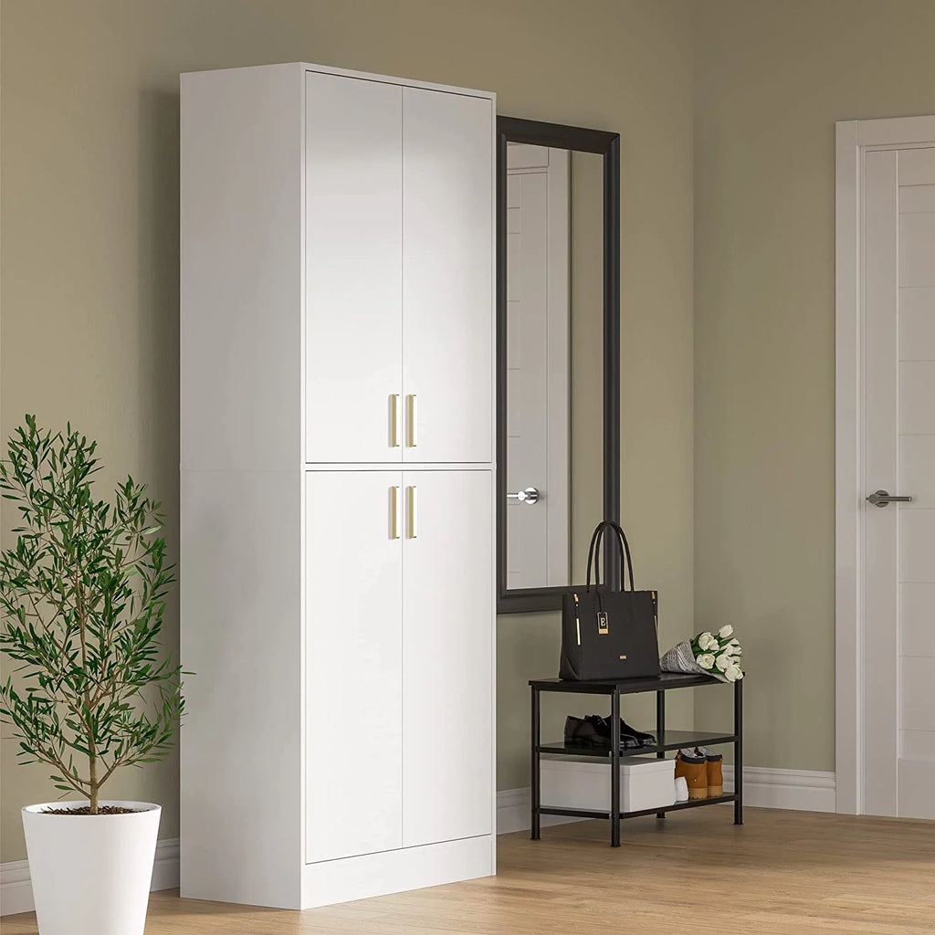 71" Tall White Freestanding Pantry Cabinet with Adjustable Shelves N216727