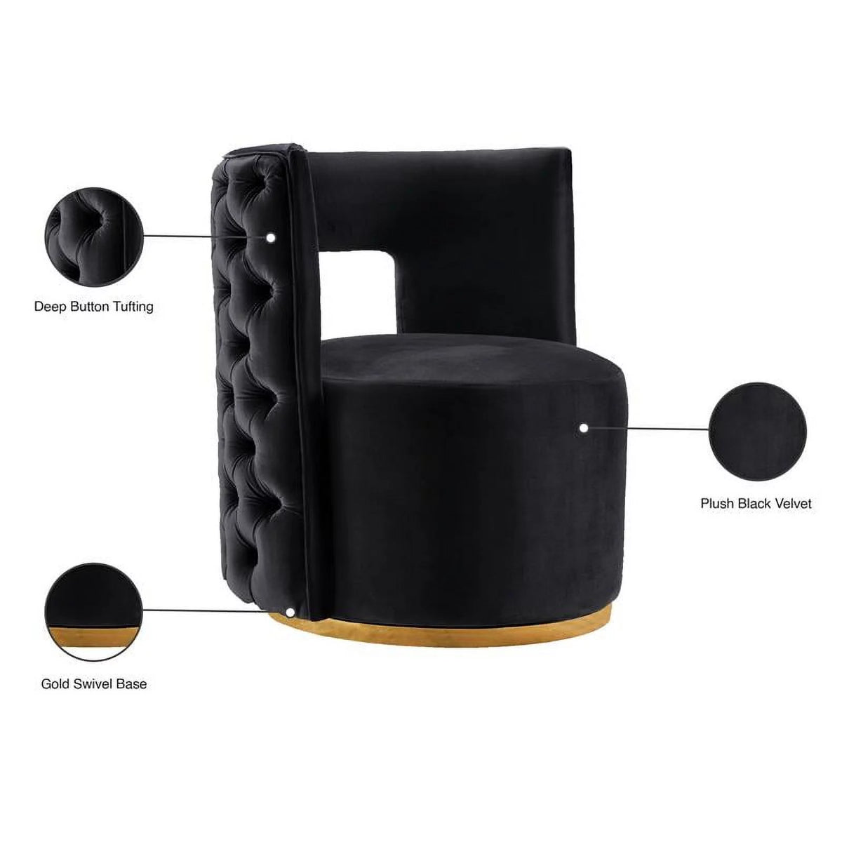 Black Gold Velvet Swivel Accent Chair X252959