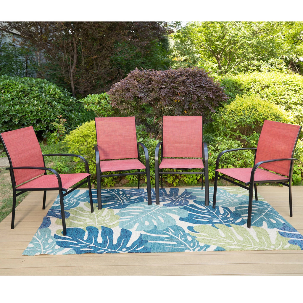 5-Piece Outdoor Patio Dining Set with Textilene Chairs & Wood Grain Table O403537
