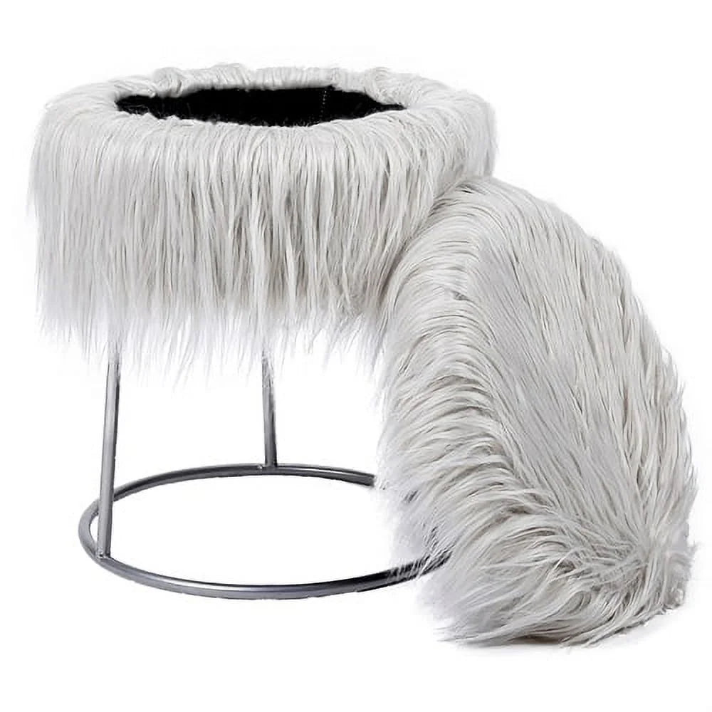 Grey Faux Fur Storage Ottoman J3789